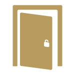 Gold icon of an open unlocked door.