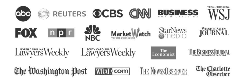 A collection of logos of various news and media outlets in which the Law Offices of James Scott Farrin has been featured.